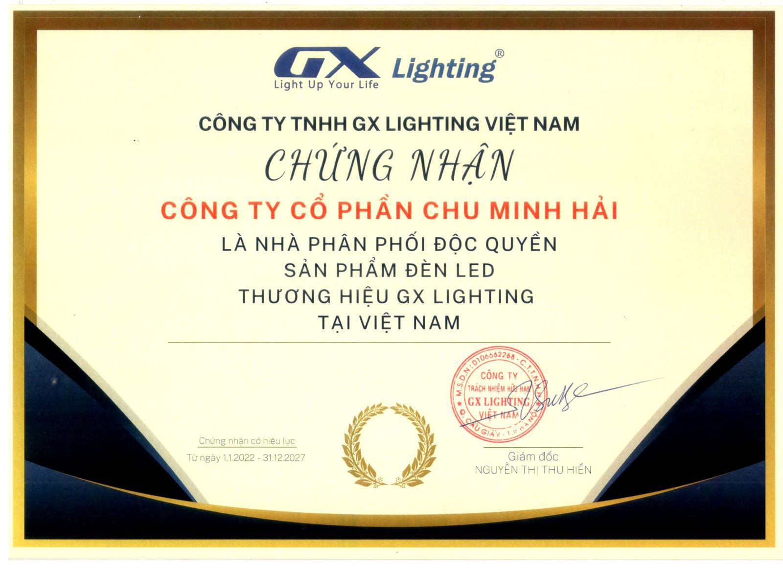 Chứng nhận phân phối độc quyền sản phẩm GX Lighting
