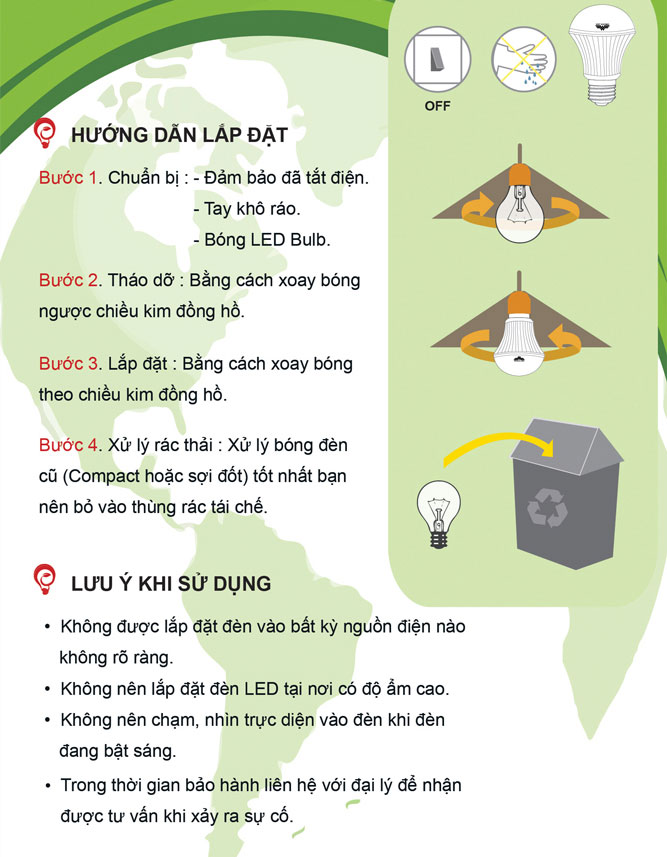Sơ đồ hướng dẫn thay thế đèn led bulb
